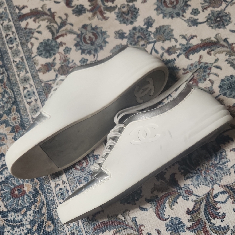 CHANEL Silver and White Sneakers - Picture 13 of 16